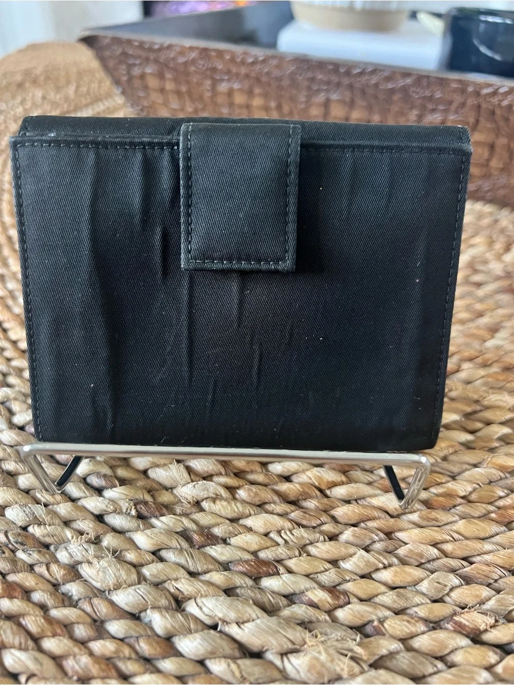 Prada Black Tessuto Nylon Triangle Logo Trifold Wallet Vintage